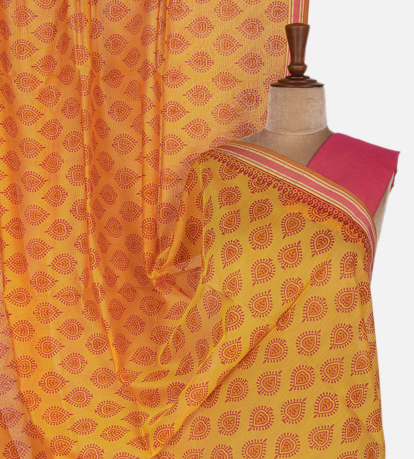 Yellow Maheshwari Cotton Saree