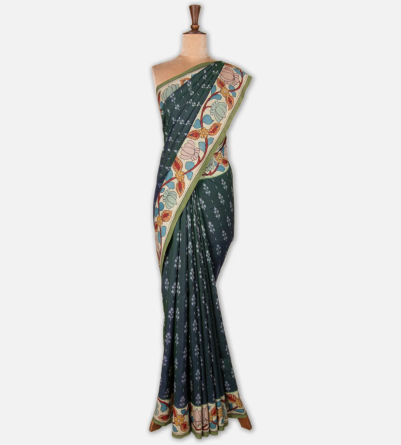 Green Ikkat Silk Kalamkari Saree