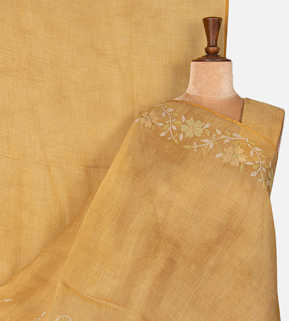 Yellow Semi Linen Saree