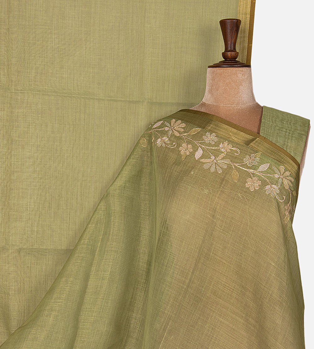 Green Semi Linen Saree