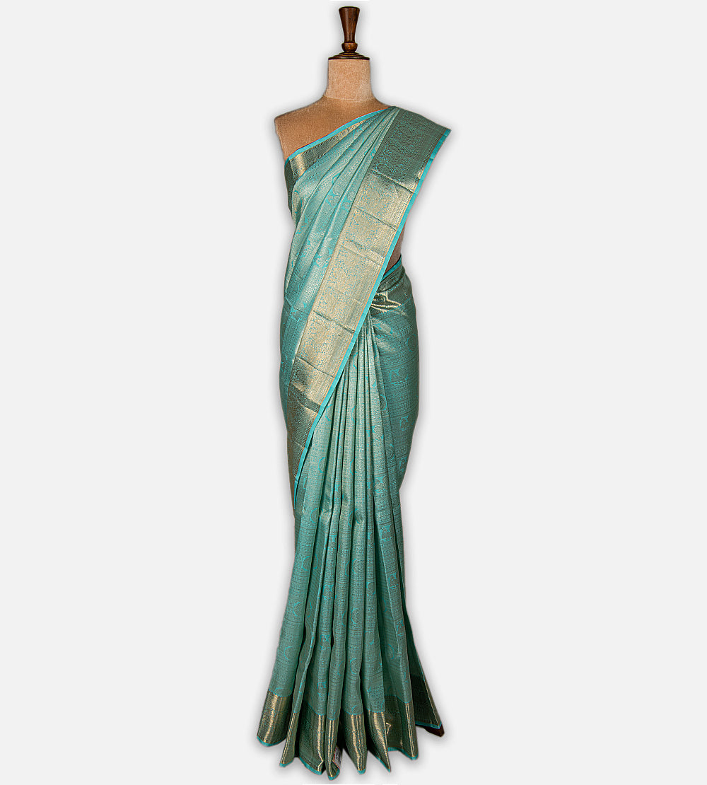 Turquoise Blue Kanchipuram Silk Saree