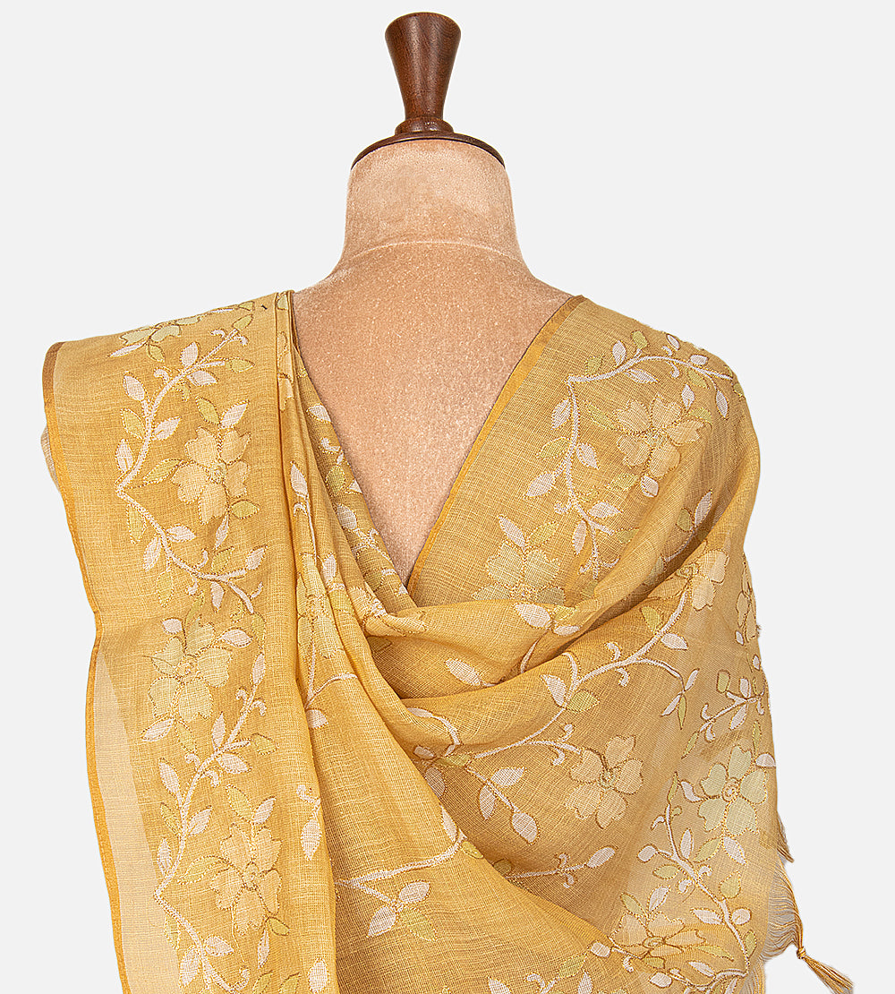 Yellow Semi Linen Saree