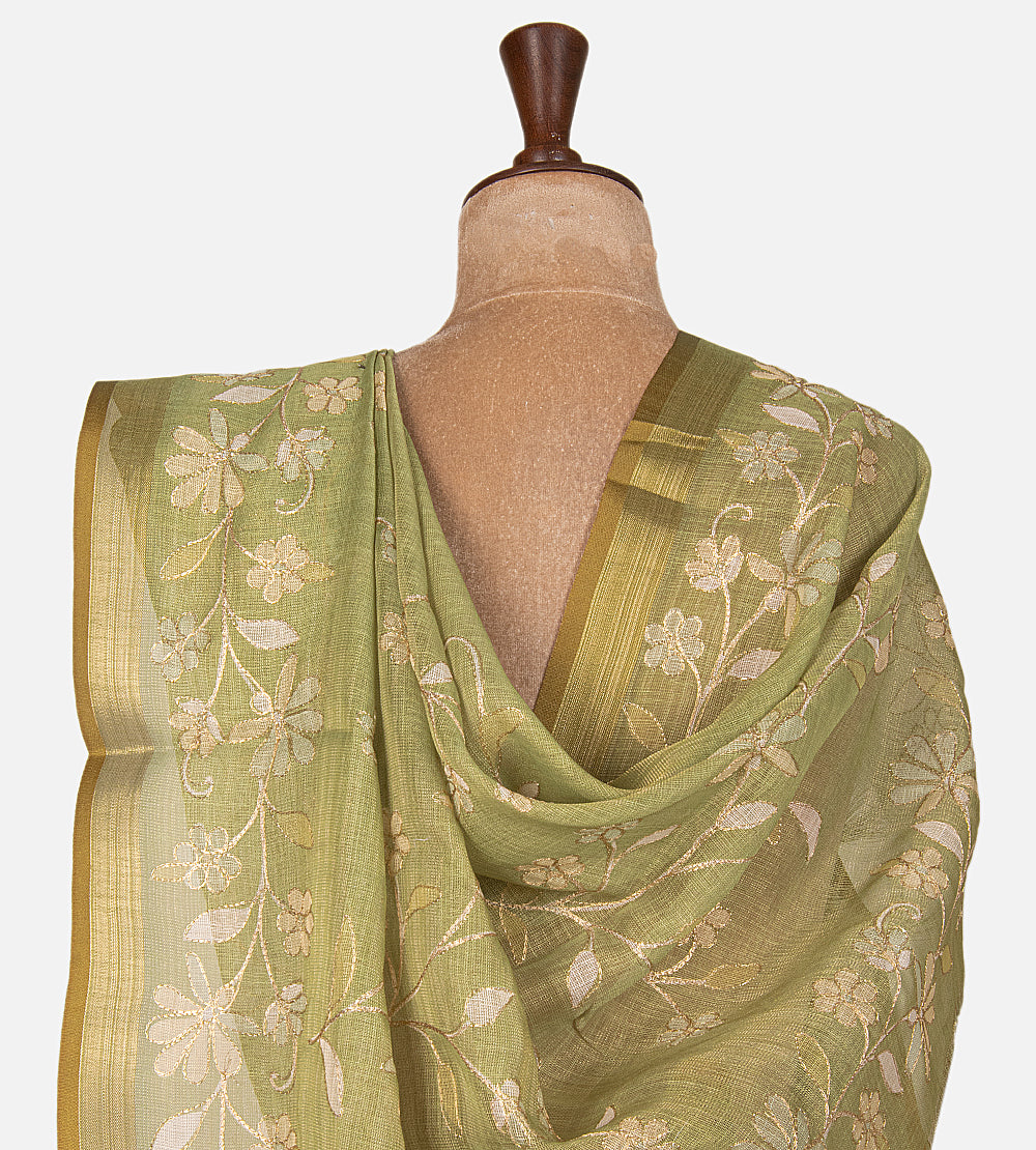 Green Semi Linen Saree