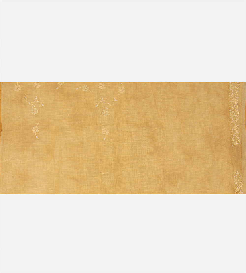 Yellow Semi Linen Saree