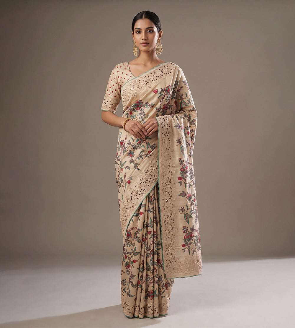 Light Beige Tussar Saree