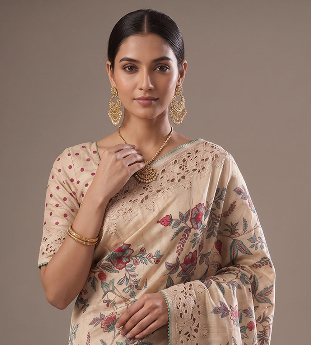 Light Beige Tussar Saree