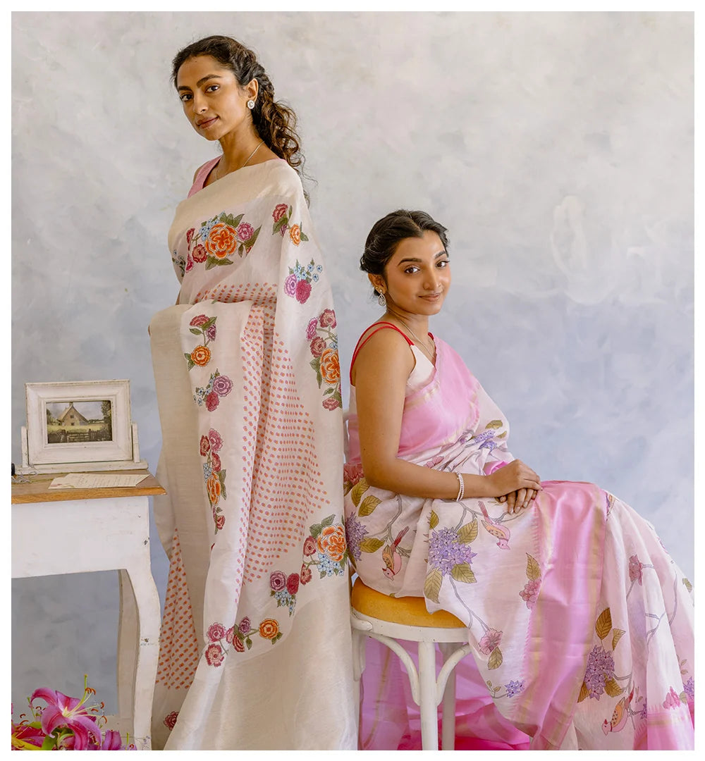 The Art of Fusion: Block Printing on Linen Kanchipurams