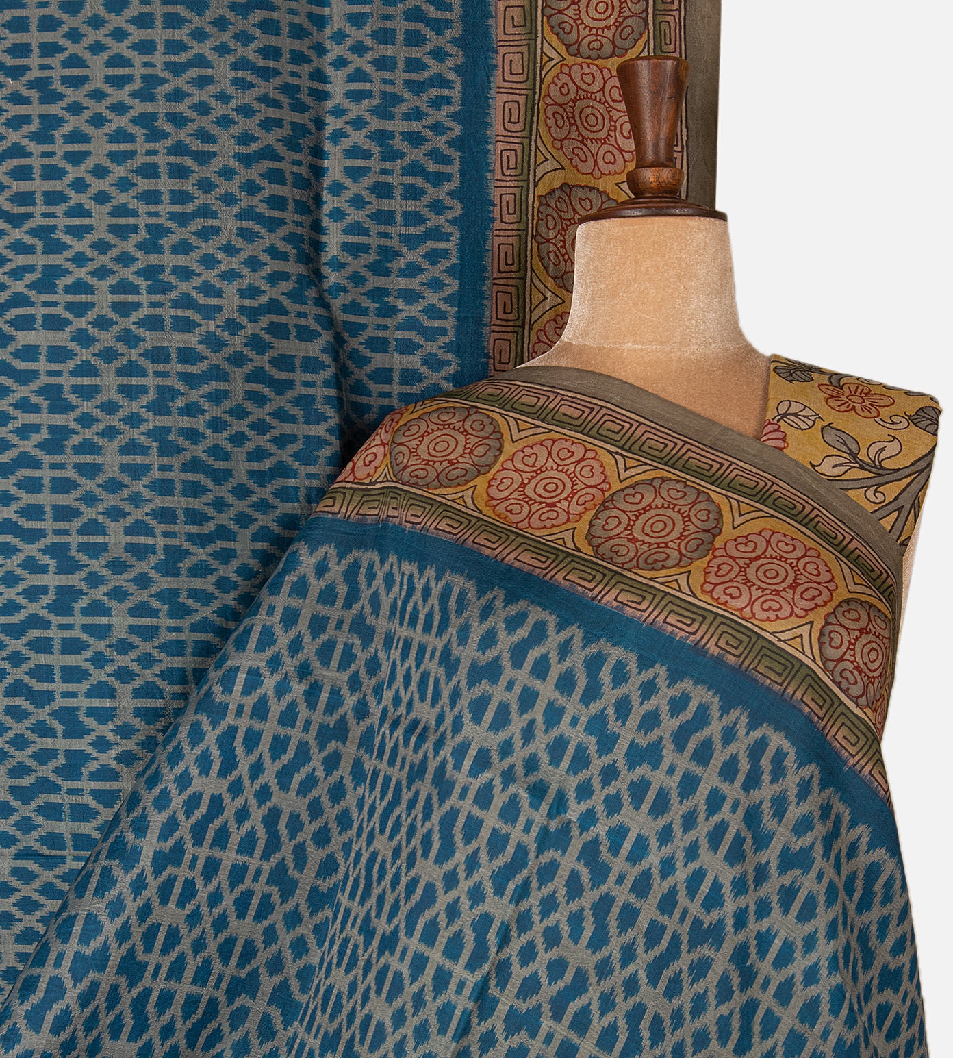 Blue Ikkat Silk with Kalamkari Saree