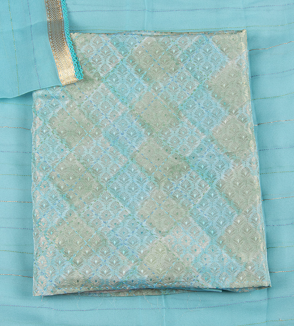 Blue and Green Banarasi Crepe Salwar