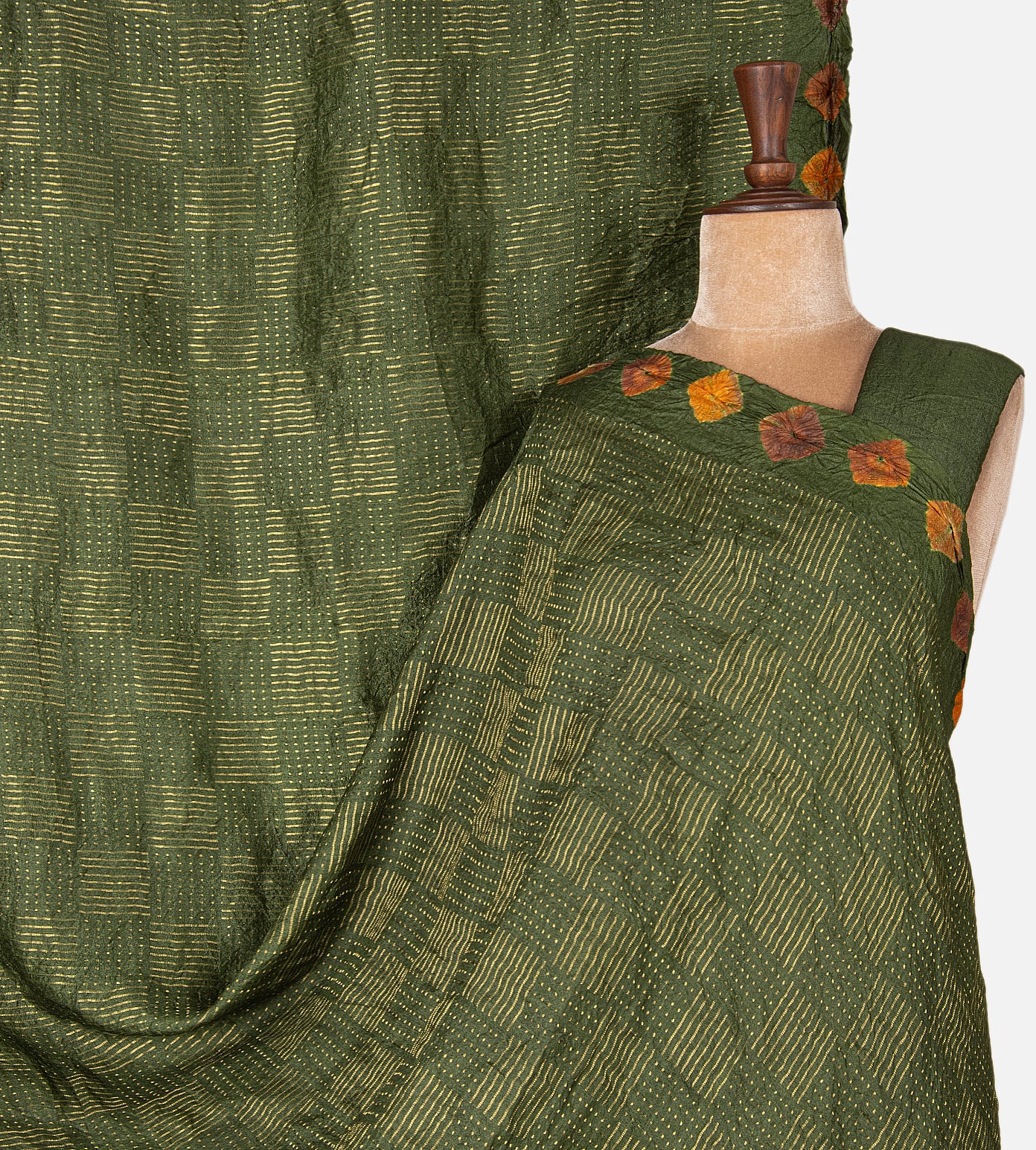 Green Tussar Bandhani Saree