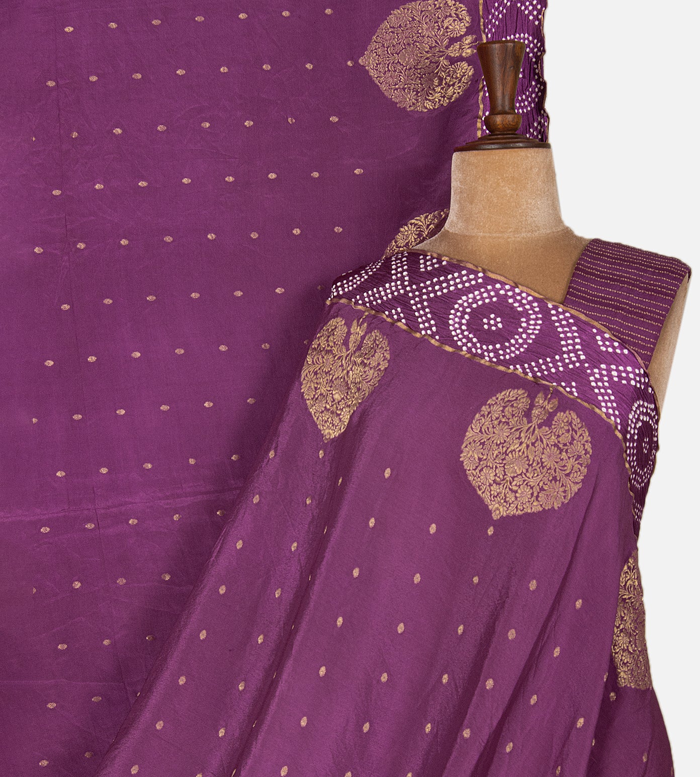 Purple Bandhani Mysore Crepe Saree