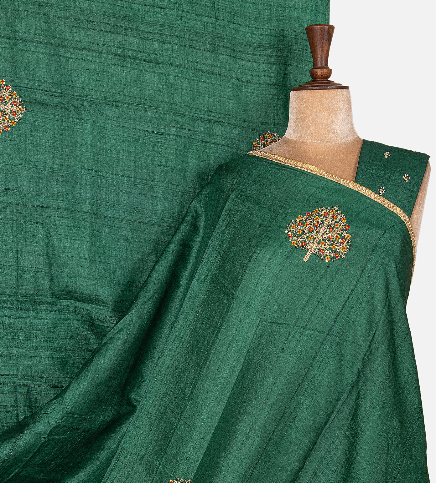 Green Tussar Zardozi Hand Embroidery Saree