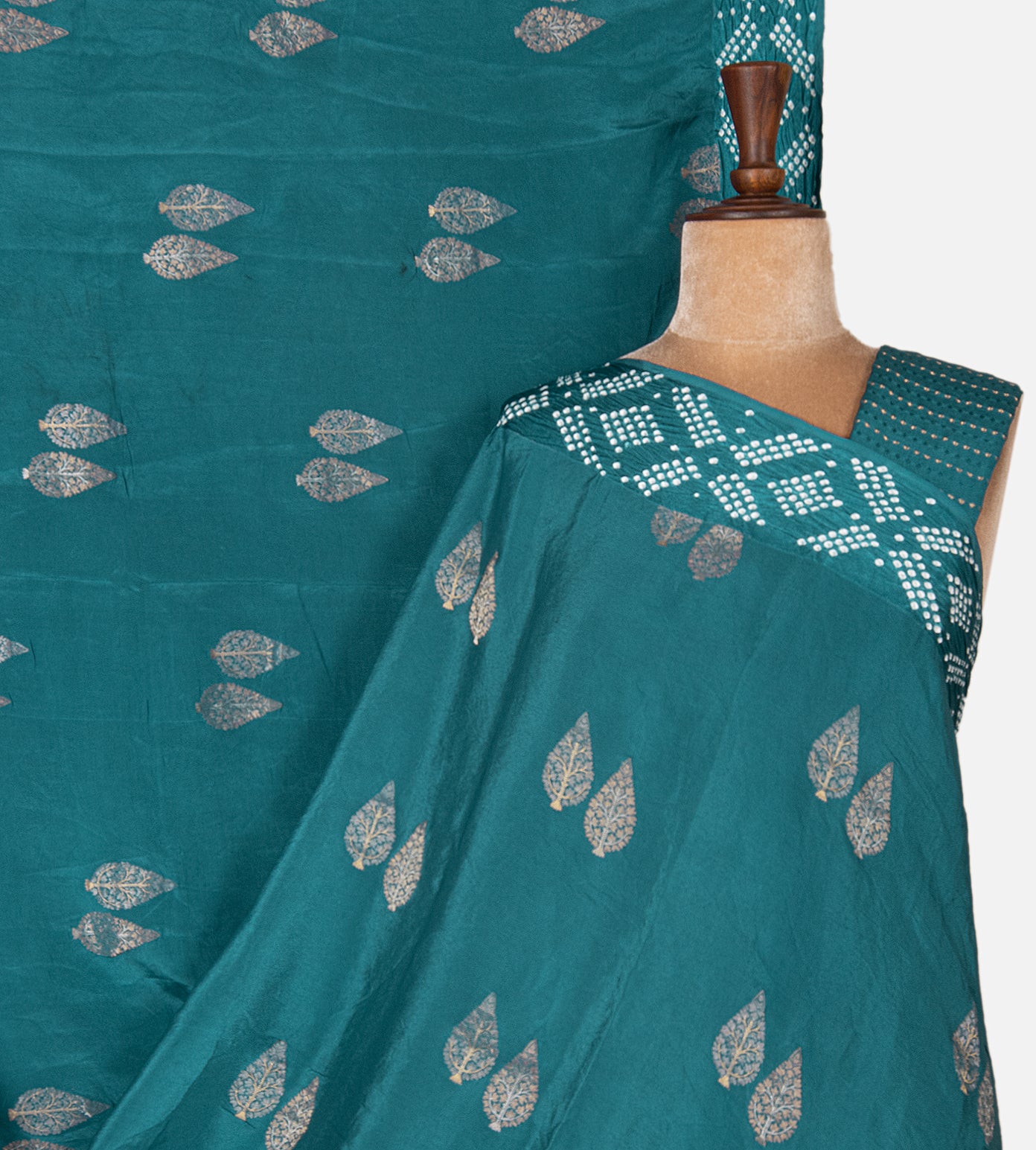 Blue Bandhani Mysore Crepe Saree