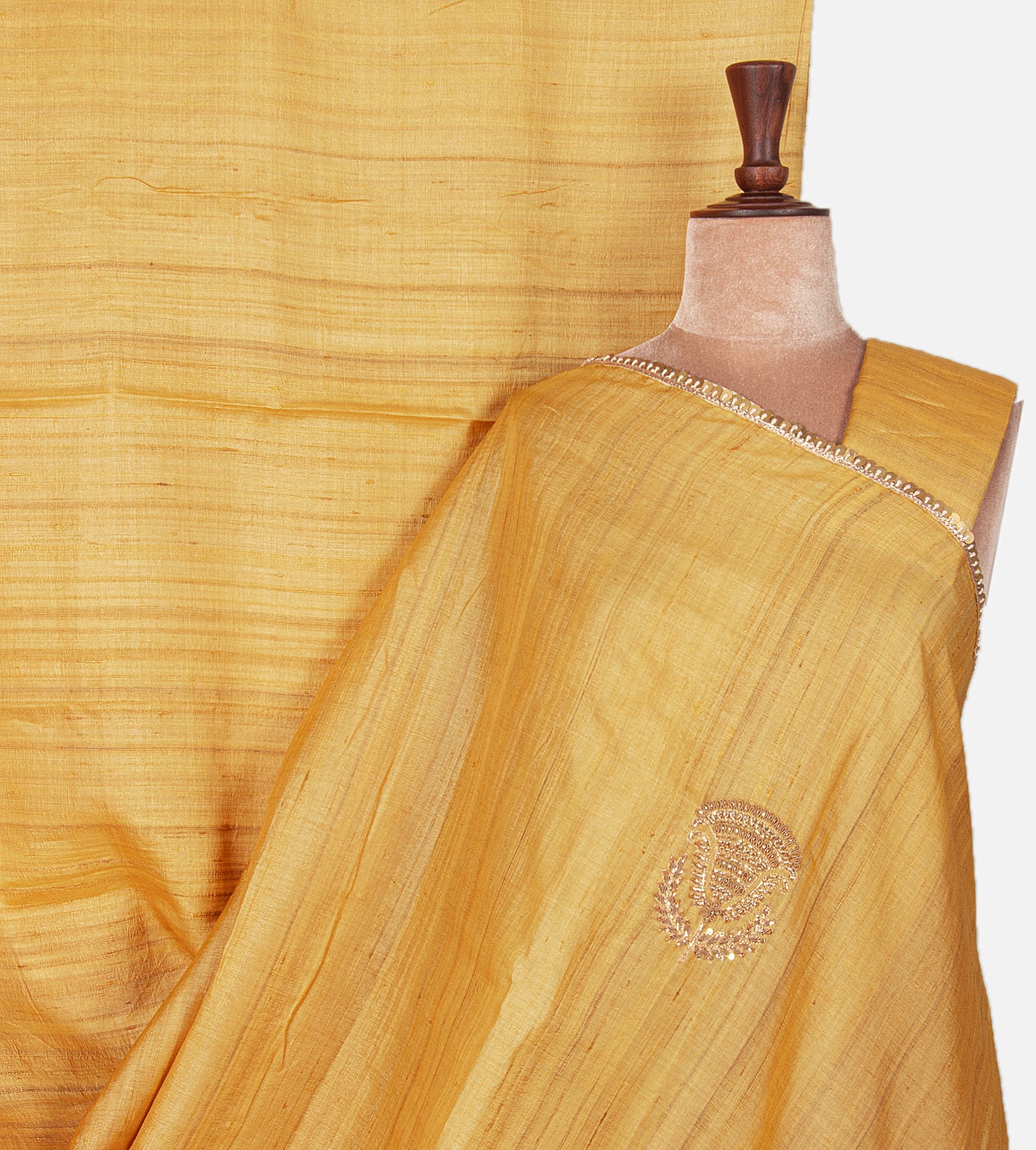 Yellow Tussar Zardozi Hand Embroidery Saree