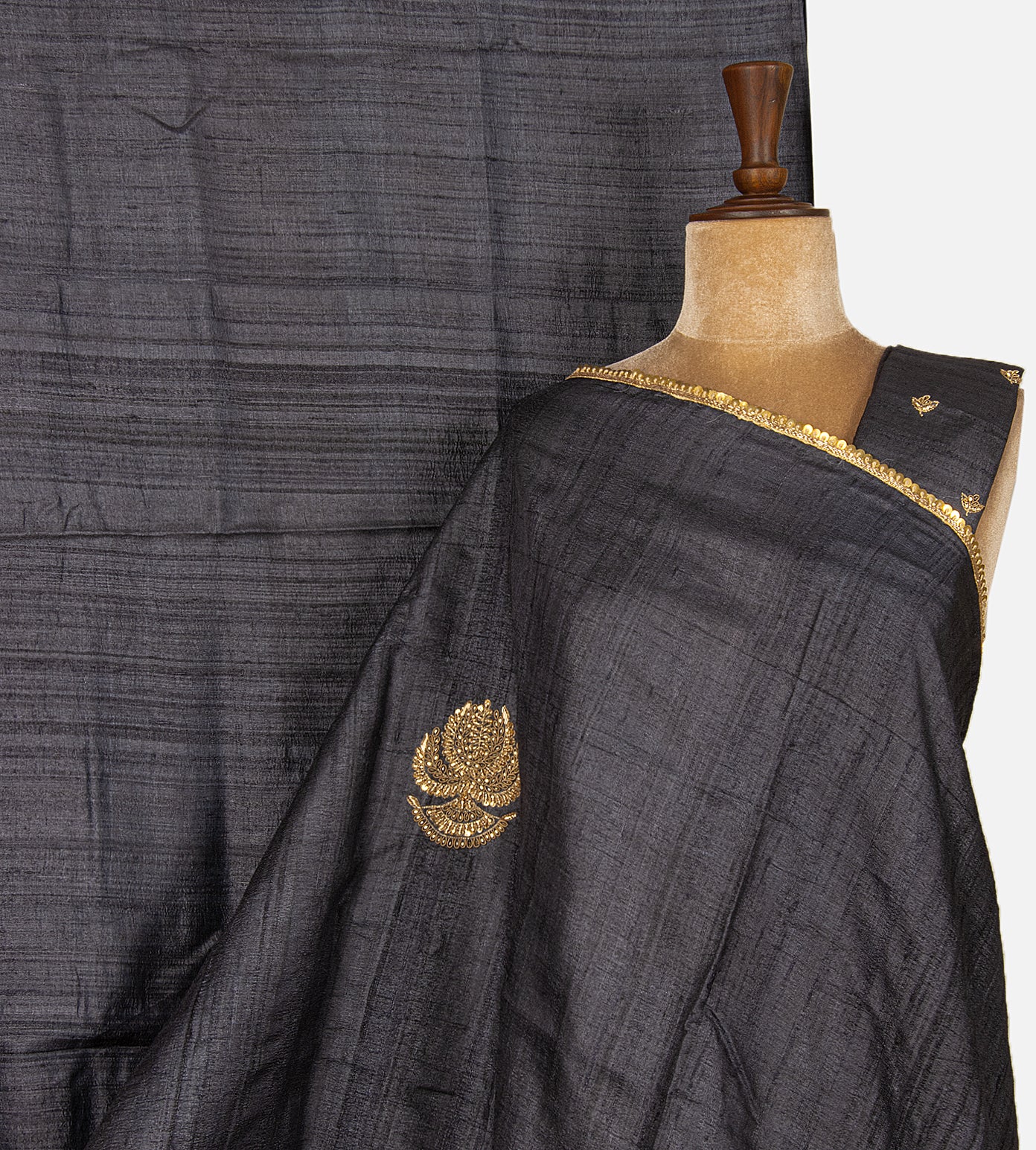 Black Tussar Zardozi Hand Embroidery Saree