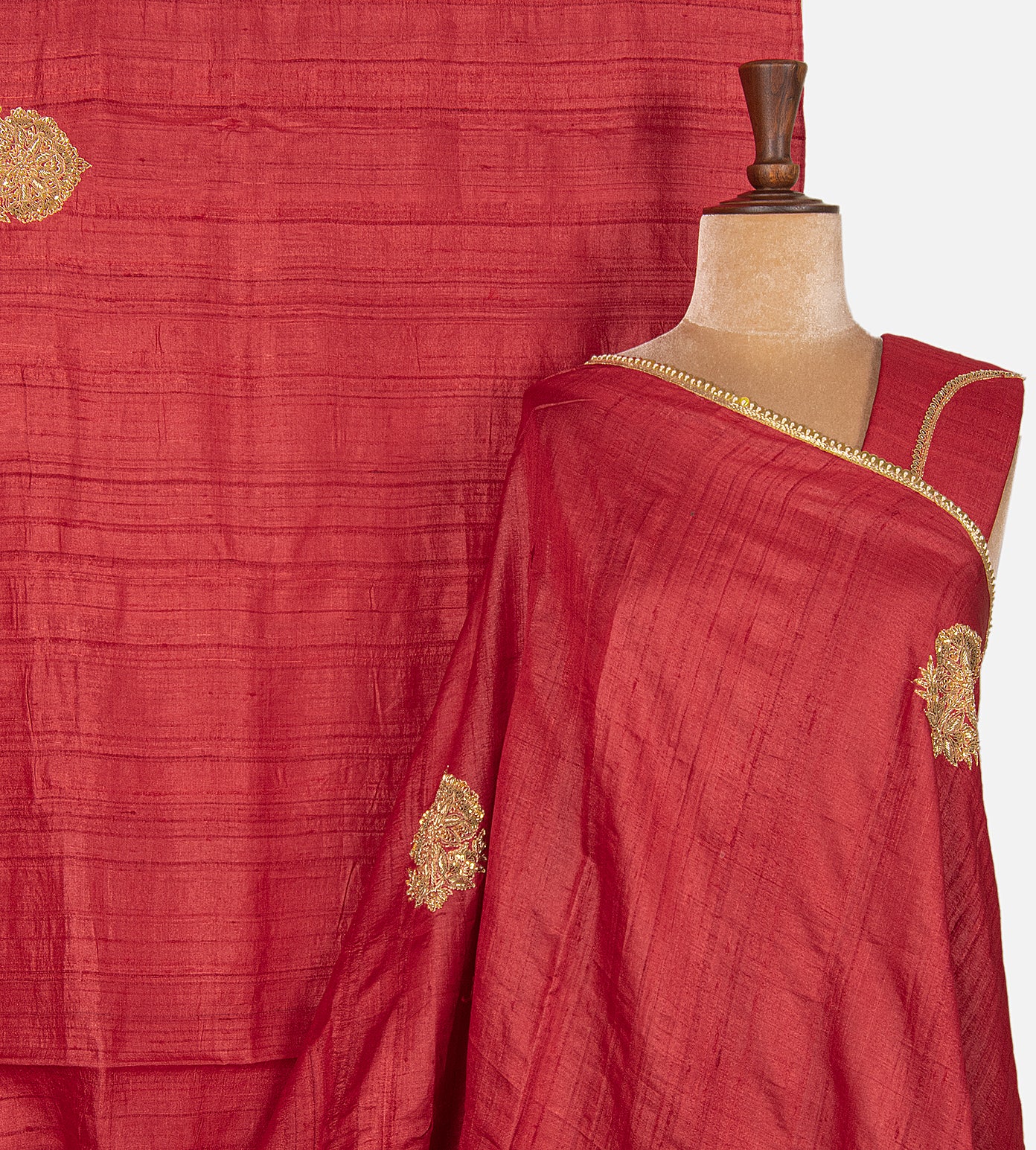 Red Tussar Zardozi Hand Embroidery Saree