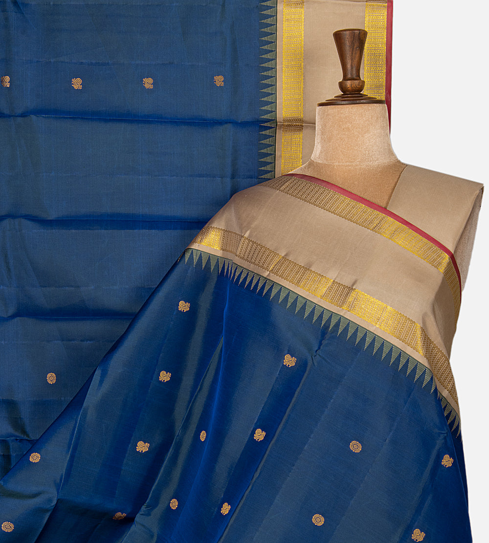 Peacock Blue Kanchipuram Silk Saree