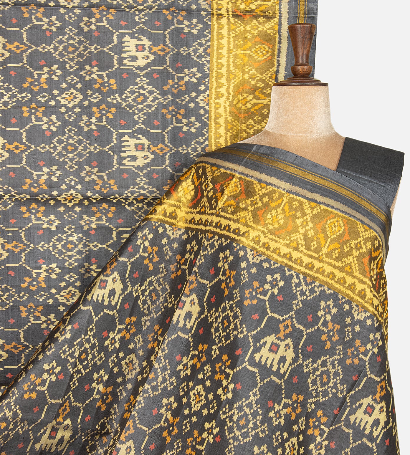 Dark Grey Patola Silk Saree