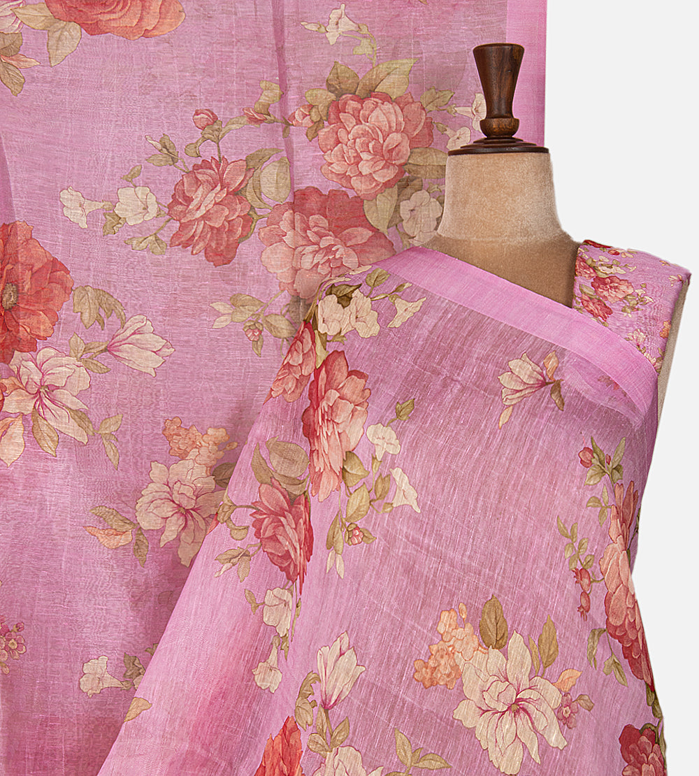 Pink Linen Saree