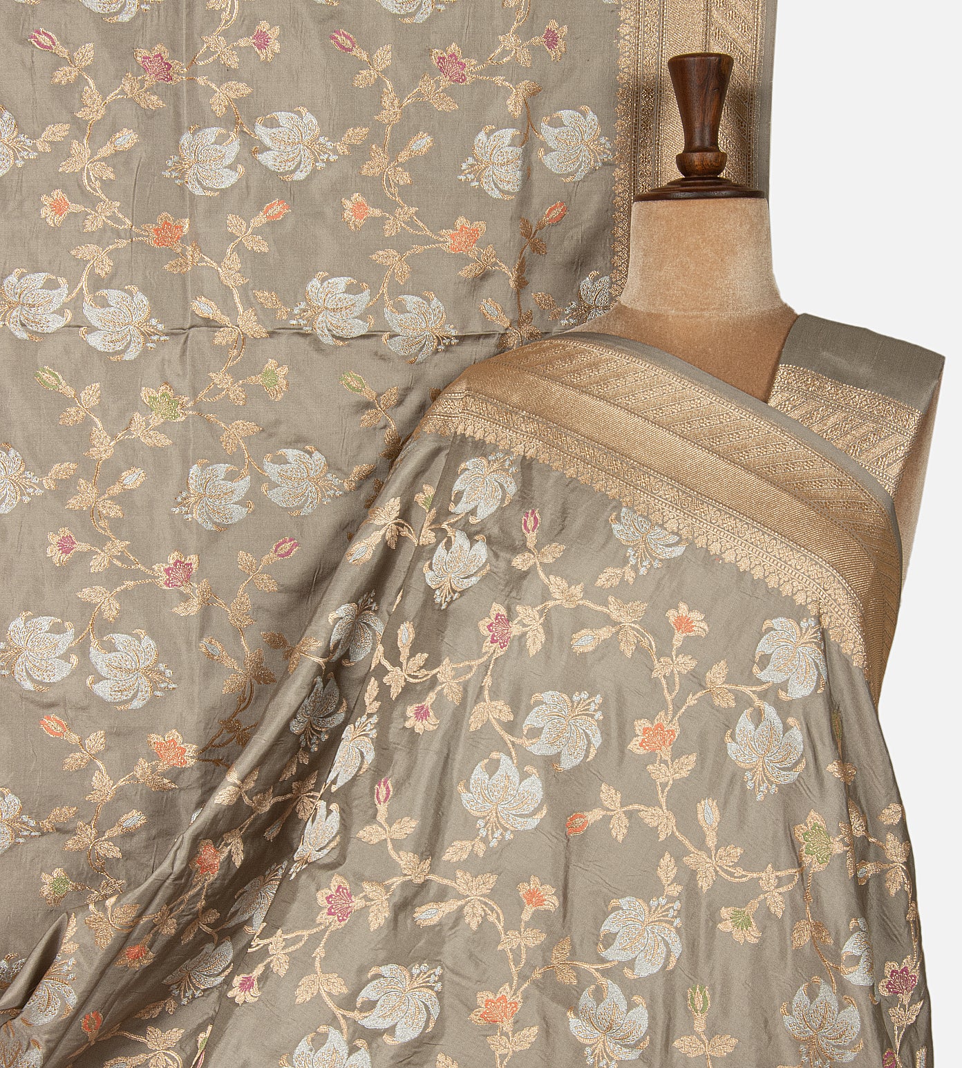 Pastel Grey Banarasi Silk Saree