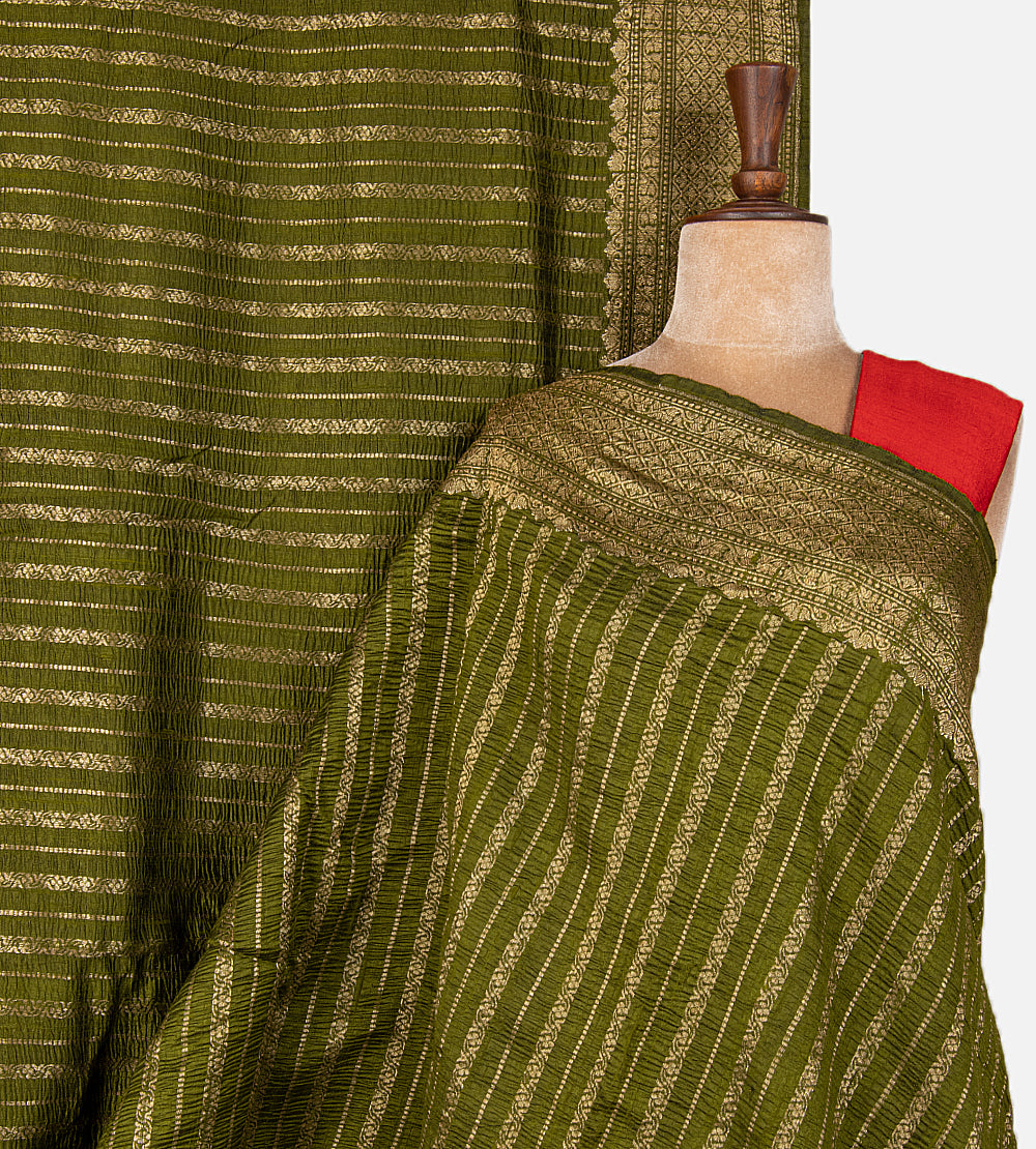 Olive Green Banarasi Tussar Saree