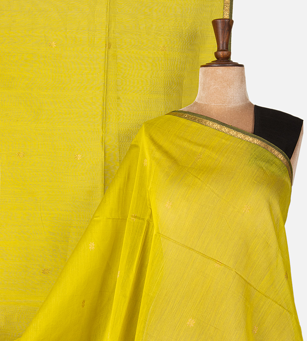 Lemon Yellow Maheshwari Cotton Saree