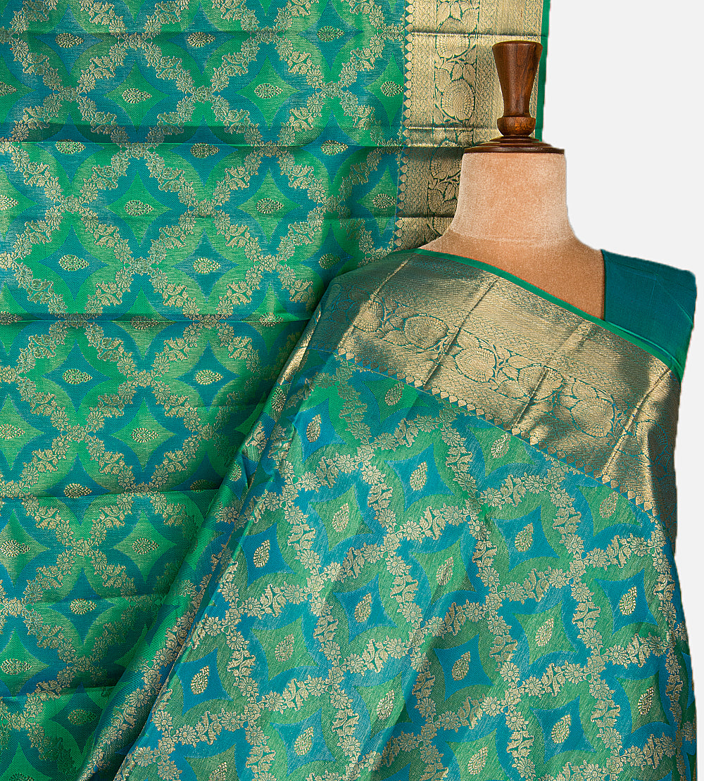 Blue and Green Kanchipuram Silk Saree