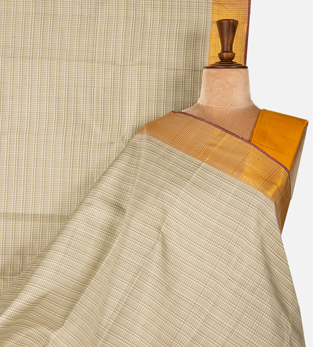Off-White and Grey Kanchipuram Silk Saree