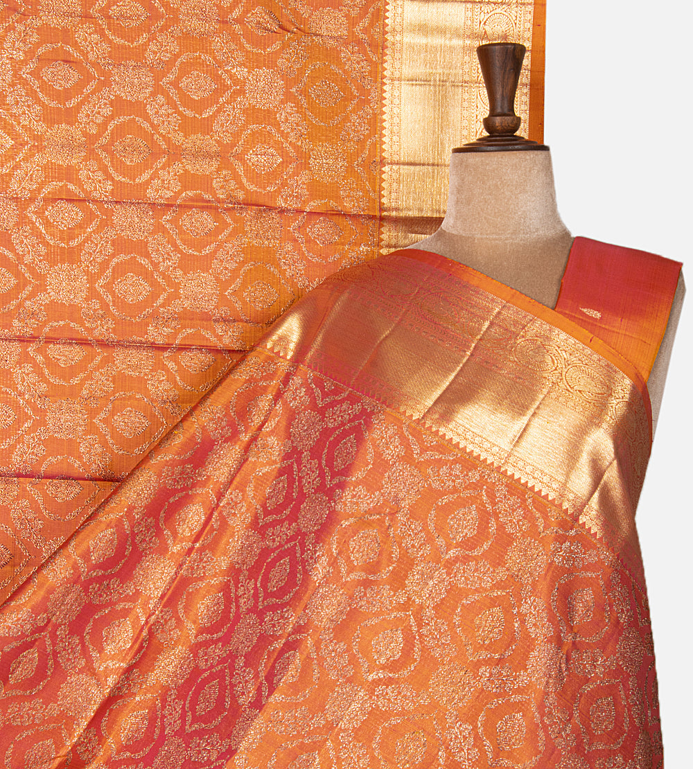 Pinkish Orange Kanchipuram Silk Saree