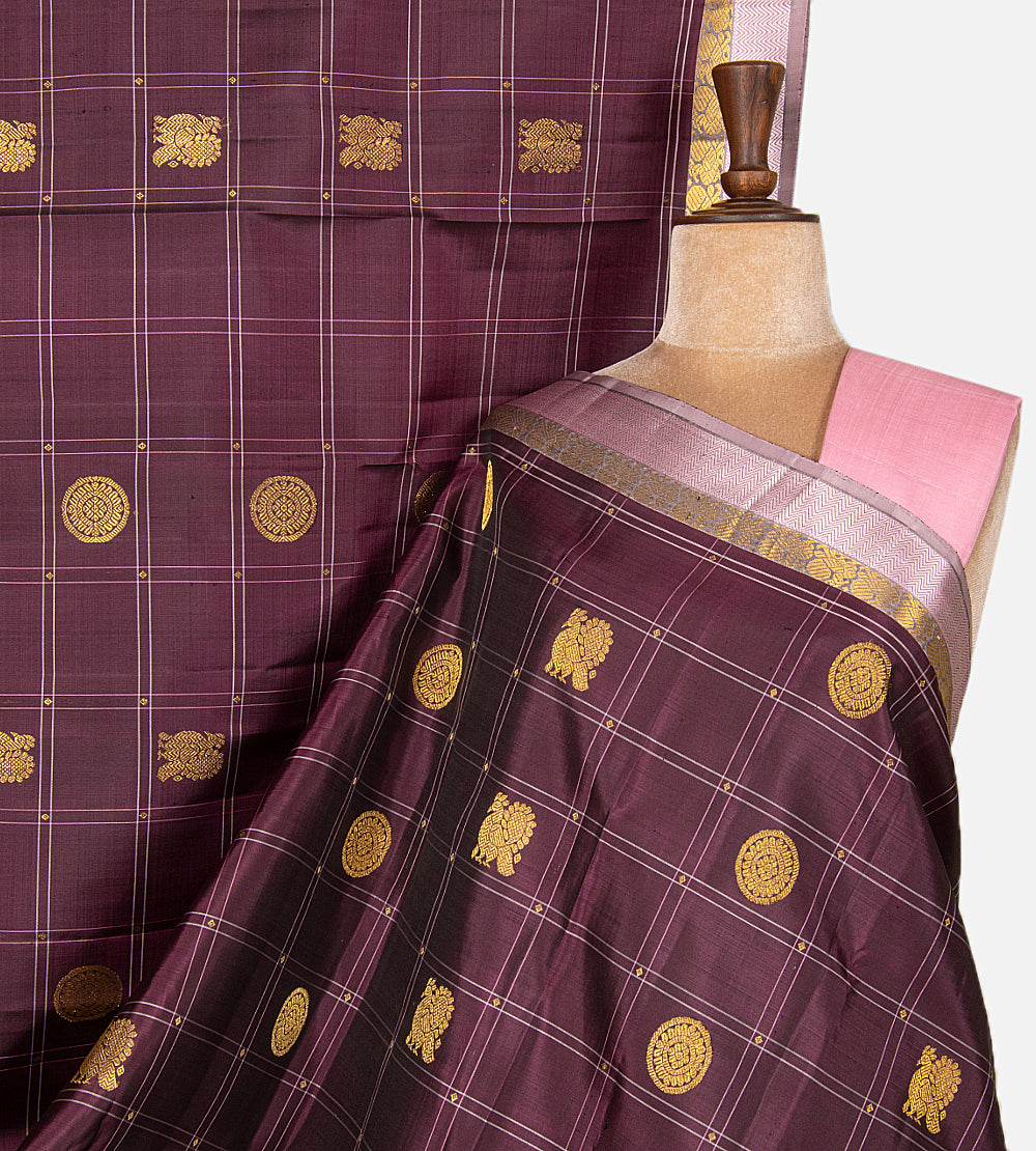 Aubergine Purple Kanchipuram Silk Saree