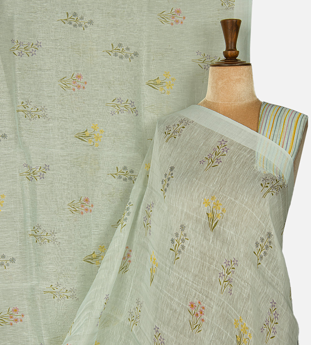 Pastel Sage Green Linen Saree