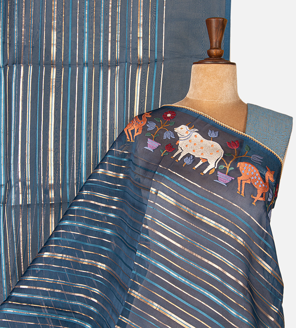 Blue Organza Saree
