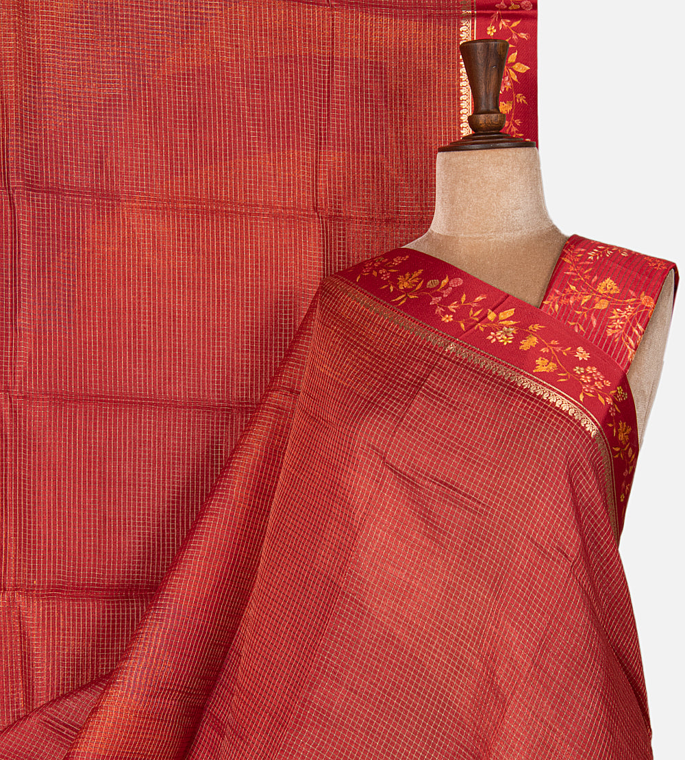 Red Tussar Kota Saree