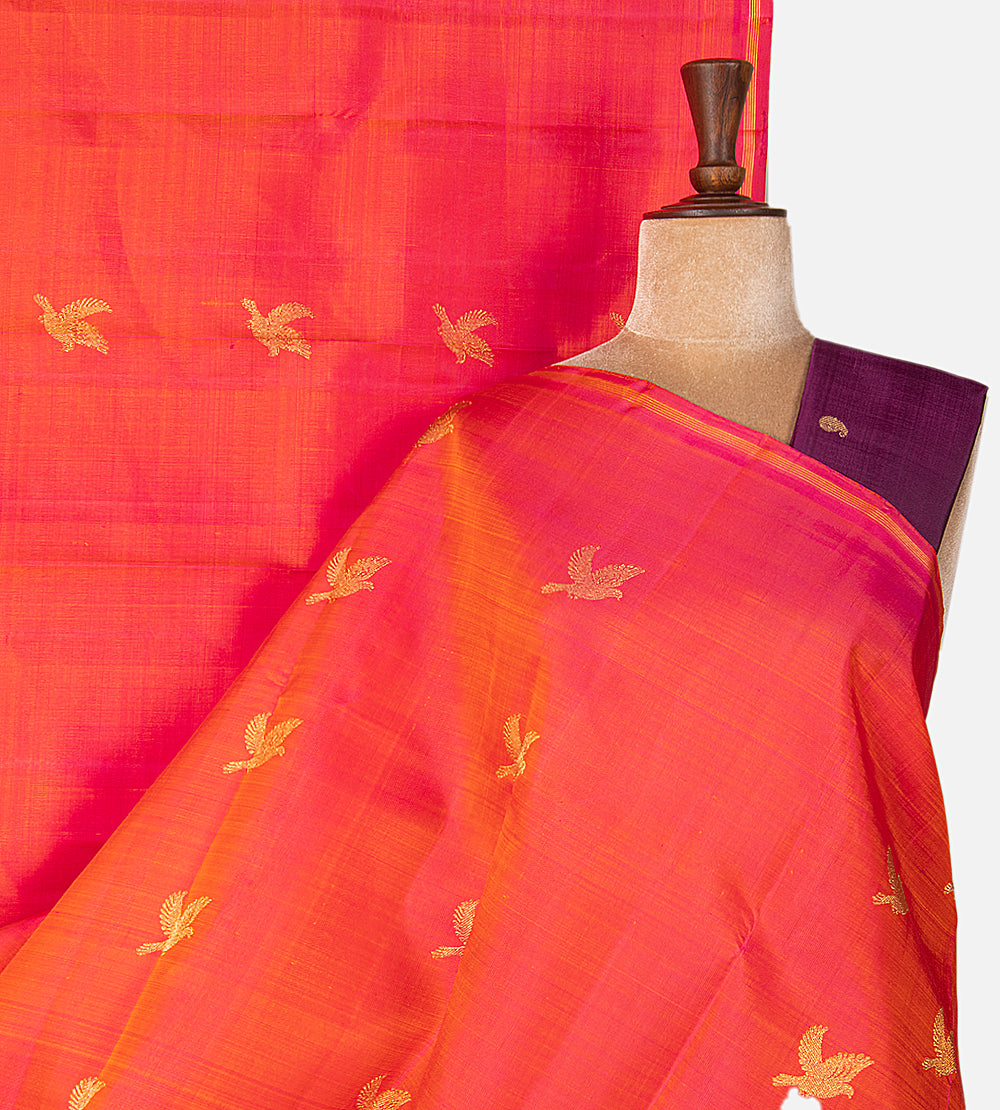 Orangish Pink Kanchipuram Silk Saree