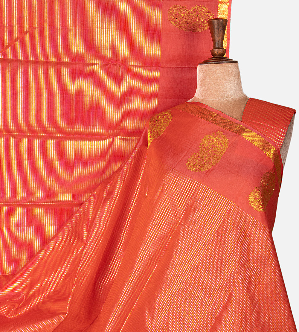 Deep Coral Kanchipuram Silk Saree