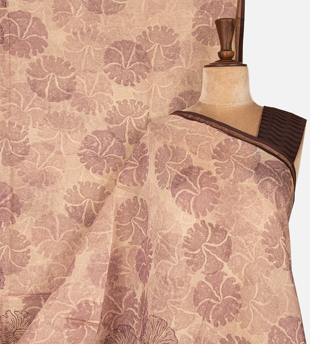 Beige Chanderi Cotton Saree