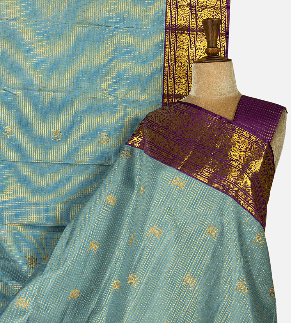 Powder Blue Kanchipuram Silk Saree