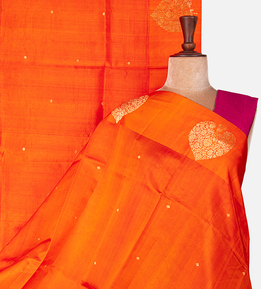 Orange Banarasi Kattan Silk Saree