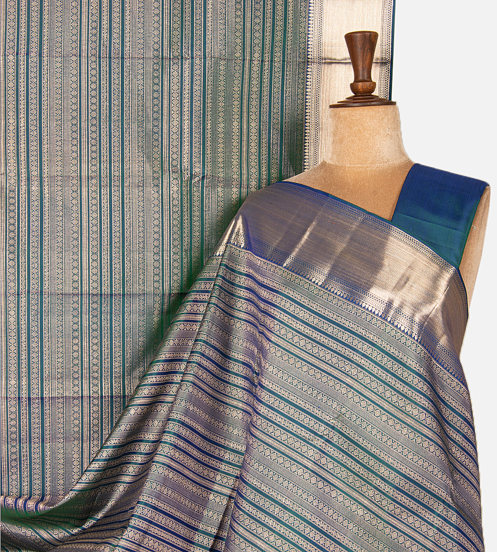 Peacock Blue Kanchipuram Silk Saree