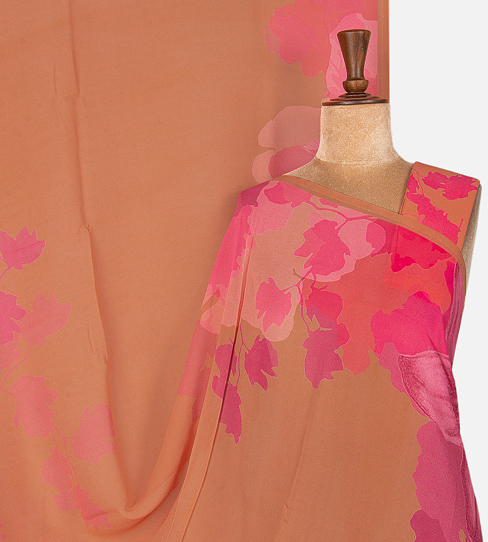 Peach Printed Crepe Saree