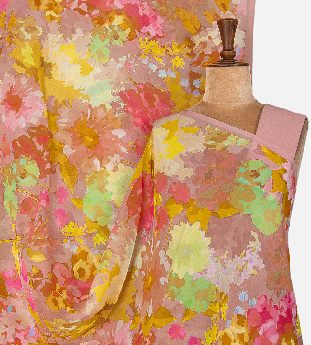 Muted Mauve Pink Printed Crepe Saree
