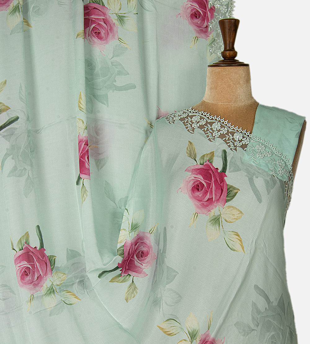Pastel Blue Chiffon Saree
