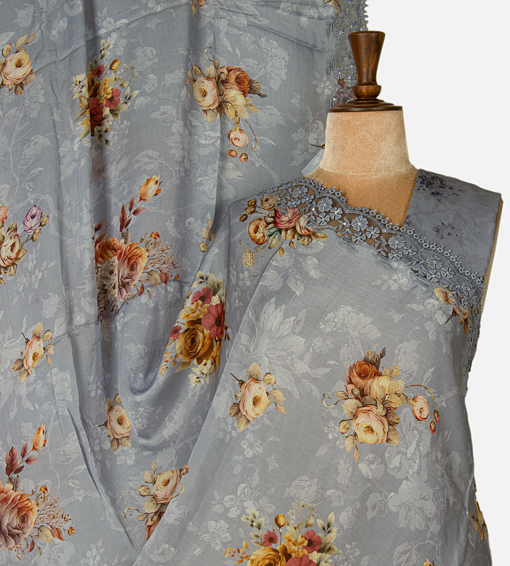 Grey Chiffon Saree