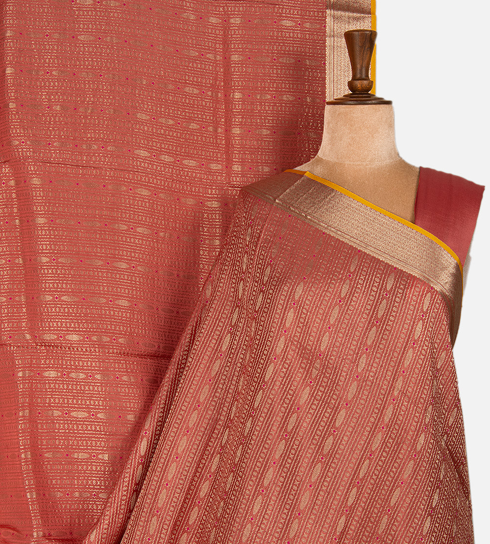 Deep Coral Banarasi Crepe Saree