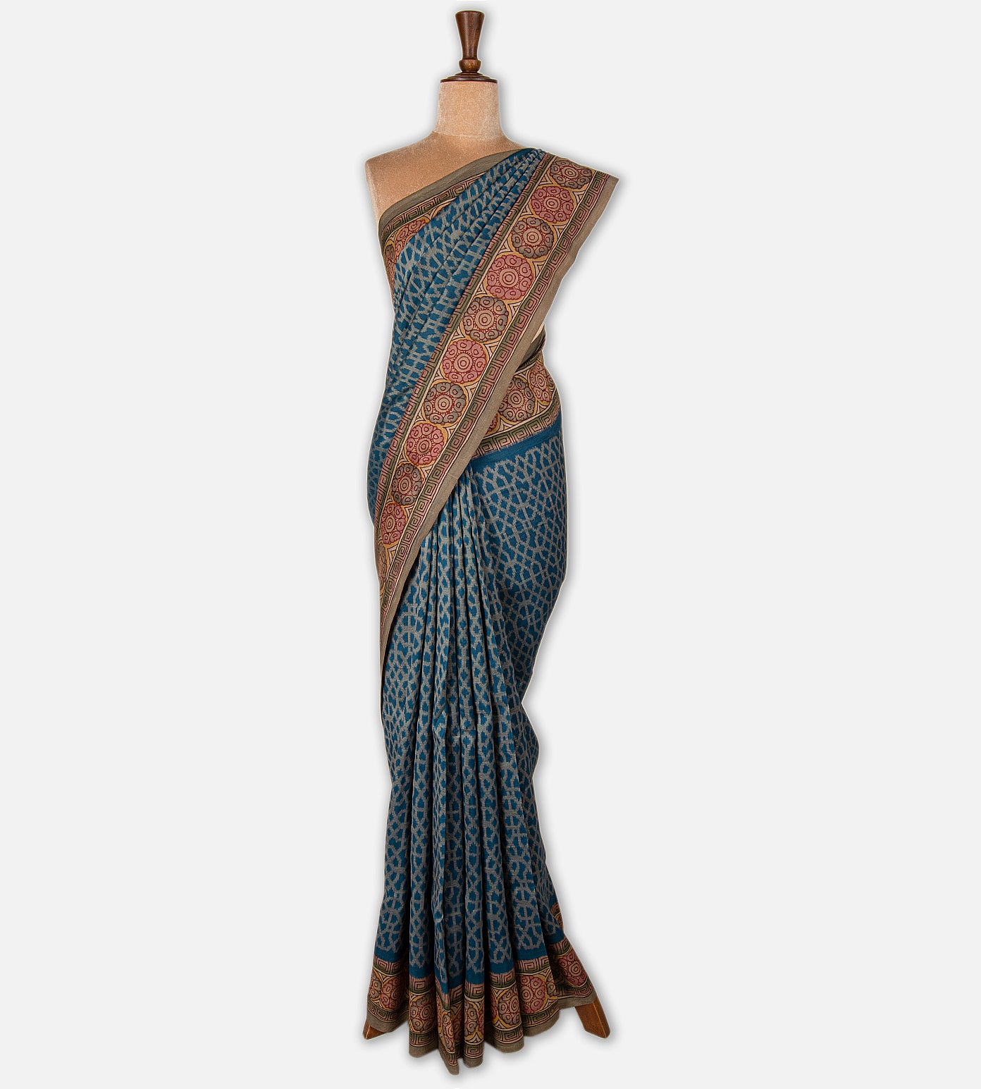 Blue Ikkat Silk with Kalamkari Saree