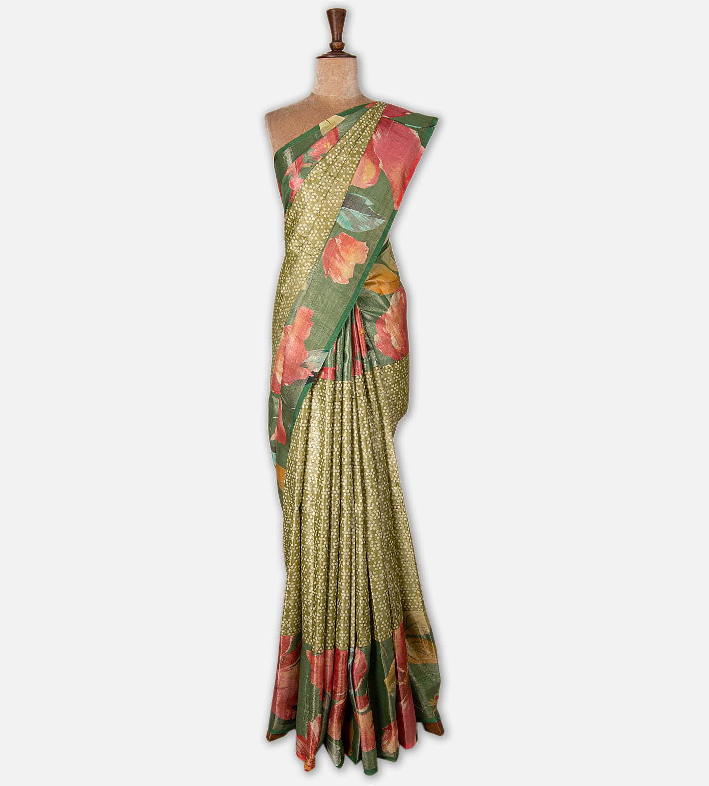Olive Green Kanchipuram Silk Saree