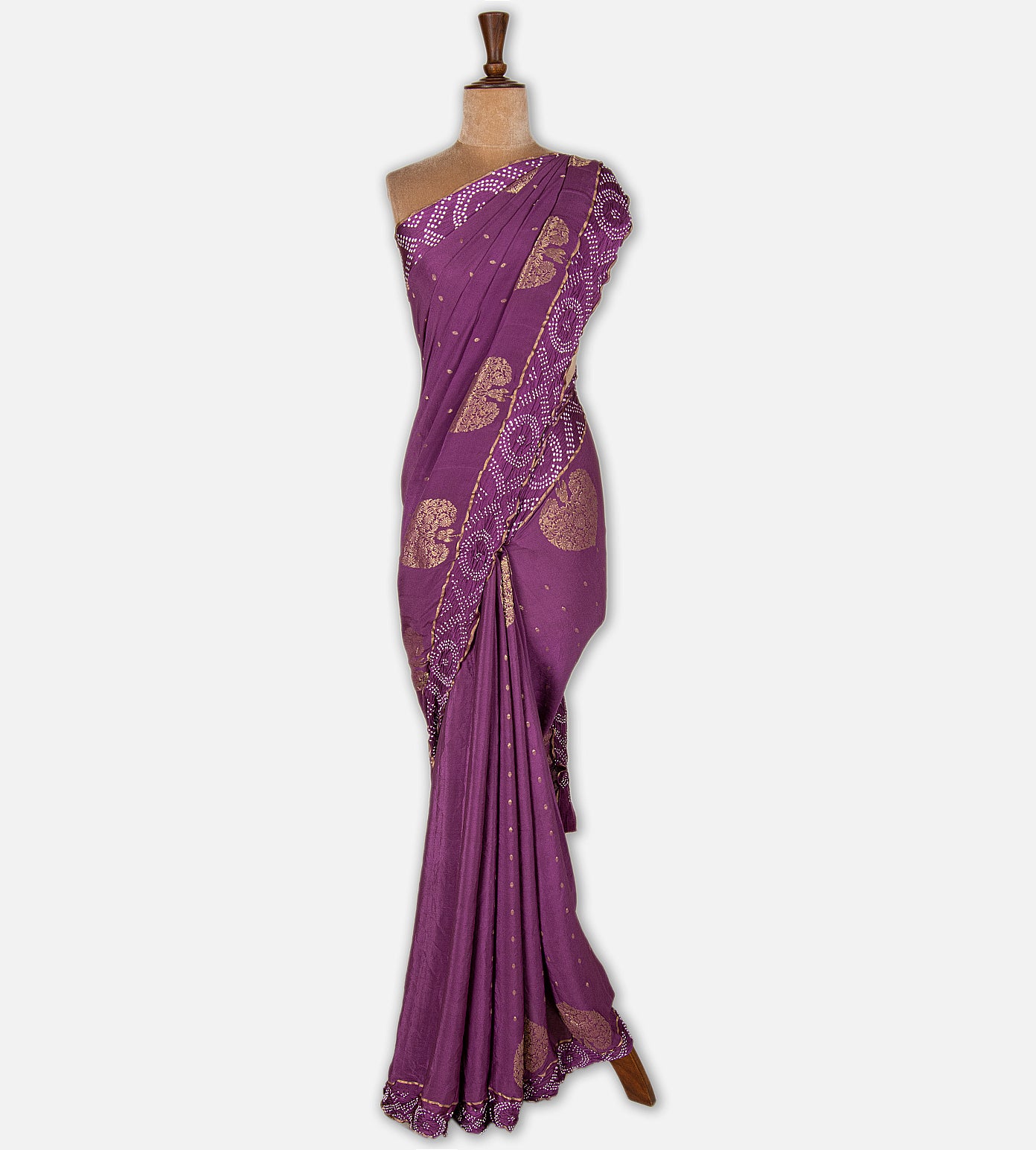 Purple Bandhani Mysore Crepe Saree