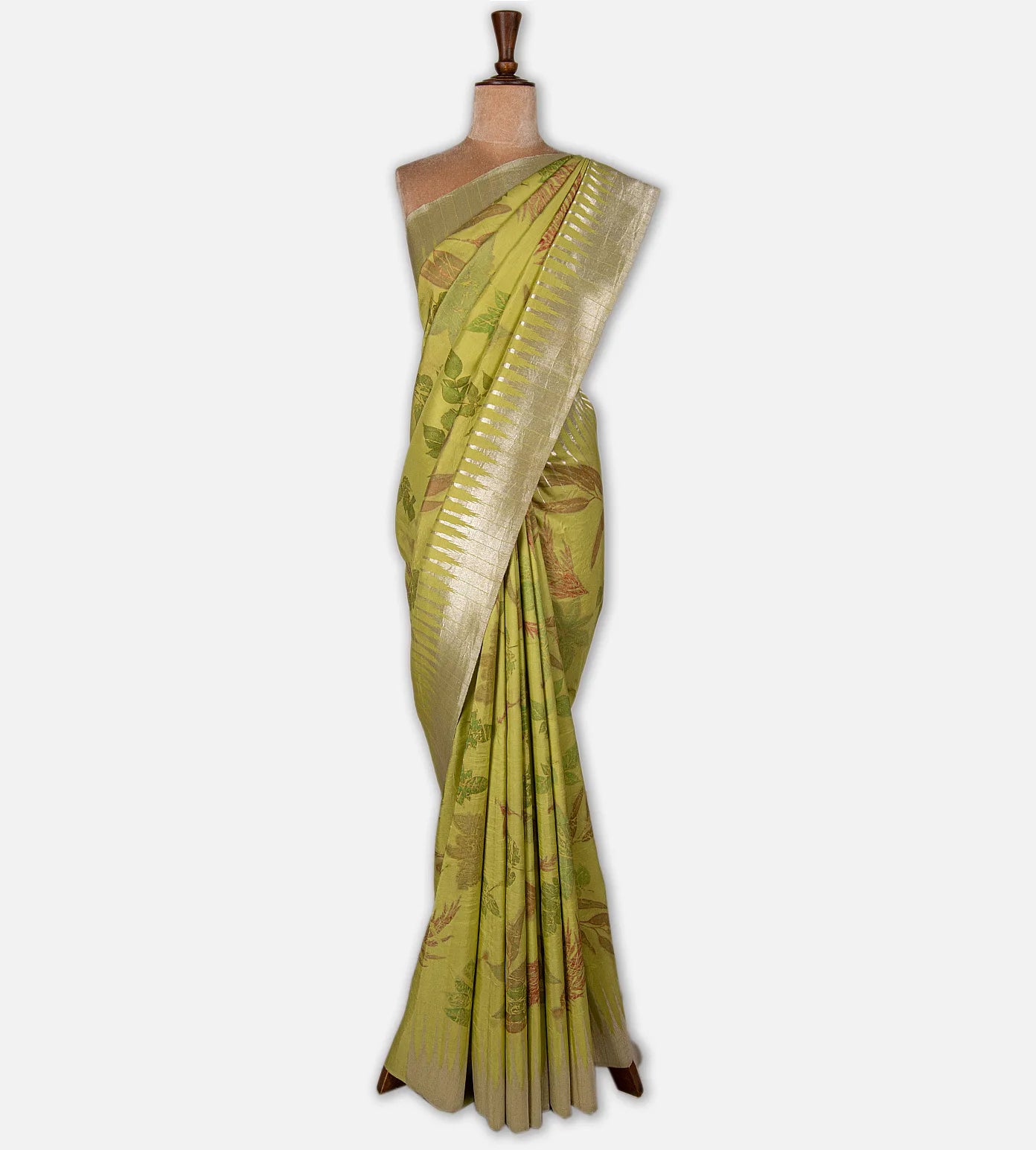 Green Eco-printed Kanchipuram Silk Saree