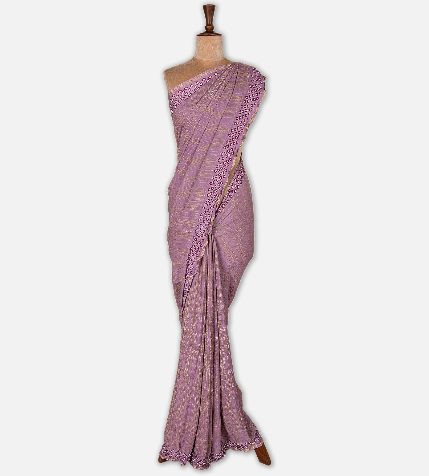 Mauve Bandhani Mysore Crepe Saree