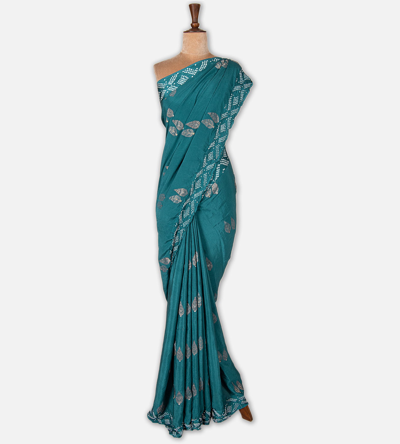 Blue Bandhani Mysore Crepe Saree
